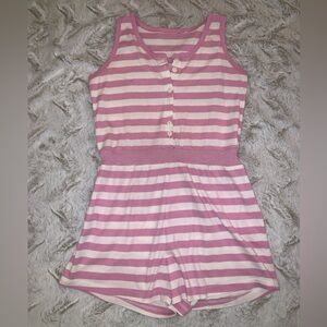 Pink and White Striped Sleeveless Romper